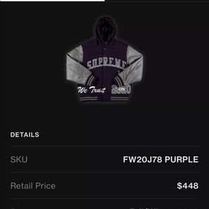 SUPREME FW2020 King Varsity Hooded Jacket